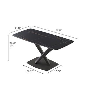 English Elm 63"Modern 63" Modern Sintered Stone Dining Table With Black Metal X-Leg Design For 6 - Stylish & Durable W1535S00535