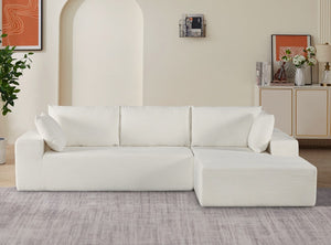 English Elm Cozyform Convertible Sectional Sofa – Plush Ivory Corduroy Couch With Sleeper Functionality, No Assembly! B2735P359716