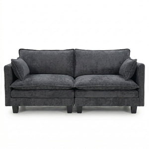 English Elm Modern Chenille Three Seat Sofa with Ottoman Usb Charging Ports and Storage Pockets Black W2519S00002
