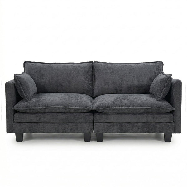 English Elm Modern Chenille Three Seat Sofa with Ottoman Usb Charging Ports and Storage Pockets Black W2519S00002