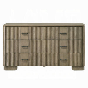 English Elm 1pc Transitional 6-Drawer Dresser in Antique Finish with Reeded Fronts, Felt-Lined Top, Metal Glides Oak 65 L x 21 W x 37 H B2741P408065