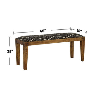 English Elm Fabric Mango Wood Accent Bench with Black & White Geometric Upholstery, Nailhead Trim, Rustic Style B016P381254