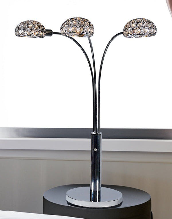 English Elm 1pc Modern Multi-Head Floor Lamp with Crystal-Encrusted Shades, Adjustable Height, Dimmer Control Silver 30 L x 18 W x 3.34 H B2741P290164