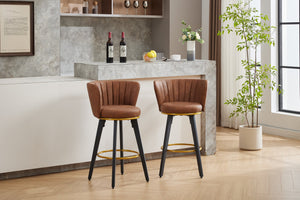 English Elm Counter Mid-Century Swivel Bar Stools Set of 2 — 360° Upholstered Seats, Metal Legs, Padded Comfort, Gold Accents Brown W2725P252440