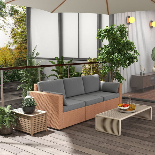 English Elm Outsunny Wicker Patio Couch - Stylish 3-Seat Sofa With Plush Cushions, Steel Frame, Outdoor Comfort W2225P174001-GIGA