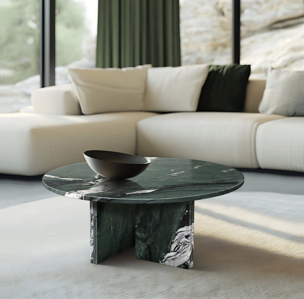 English Elm Green Genuine Marble Coffee Table - Elegant 27.6” Accent Table For Modern Living Rooms & Décor W1696P314931