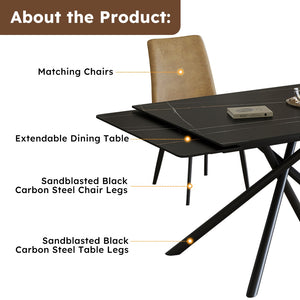 English Elm Retractable Sintered Stone Dining Table Set With 4 Chairs, Modern Design & Durable Carbon Steel Legs W509S00128-GIGA