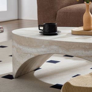 English Elm The Oval Marble Effect Fiberglass Coffee Table Low Profile Contemporary Living Room White W2085P374185