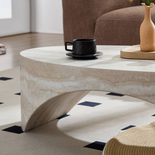 English Elm The Oval Marble Effect Fiberglass Coffee Table Low Profile Contemporary Living Room White W2085P374185
