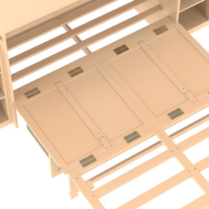 English Elm Full Golden Murphy Bed with Storage Drawers & Shelves, Space-Saving Wall Cabinet for Guests W1580S00254