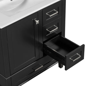 English Elm 30" Modern Bathroom Vanity with Solid Wood Frame, 3 Soft-Close Drawers and Ceramic Sink, Sleek Design Black N729P170557B