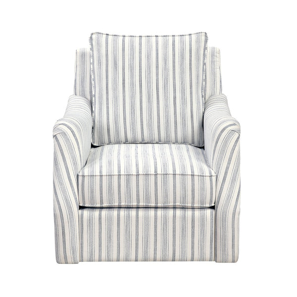 English Elm Elegance Striped Swivel Chair with Reversible Cushions, Foam-Pocket Coil Comfort & 360° Metal Base B011P379431