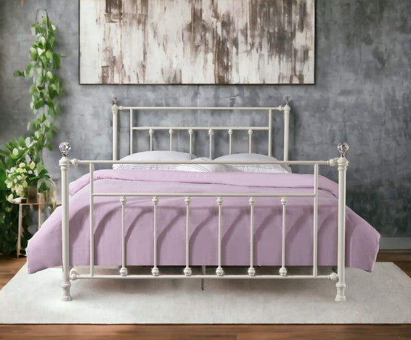 English Elm Comet Metal Full Bed with Elegant Spindle Headboard and Footboard, Sturdy Frame, Box Spring Ready White 68 L x 42 W x 5 H B2726P265254
