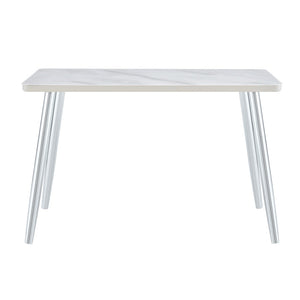 English Elm Modern Marble Look Glass Top Rectangular Dining Table Seats Six Silver Tapered Legs W1151S04623