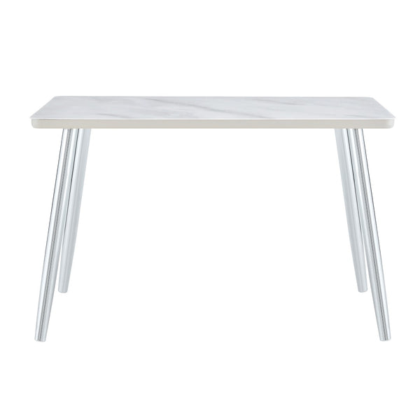 English Elm Modern Marble Look Glass Top Rectangular Dining Table Seats Six Silver Tapered Legs W1151S04623