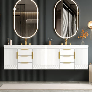 English Elm 72'' Wall Mounted Bathroom Vanity with 4 Drawers & Double Cabinets, Waterproof MDF, Smooth Slide Rails White N710SS00009K