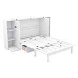 Reed Full Size Murphy Bed with Shelves, 2 Drawers and USB Ports, White