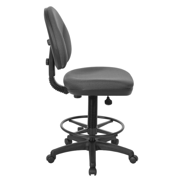 OSP Home Furnishings Sculptured Ergonomic Drafting Chair with Lumbar Support Padded Seat and Footring Shale DC550-295