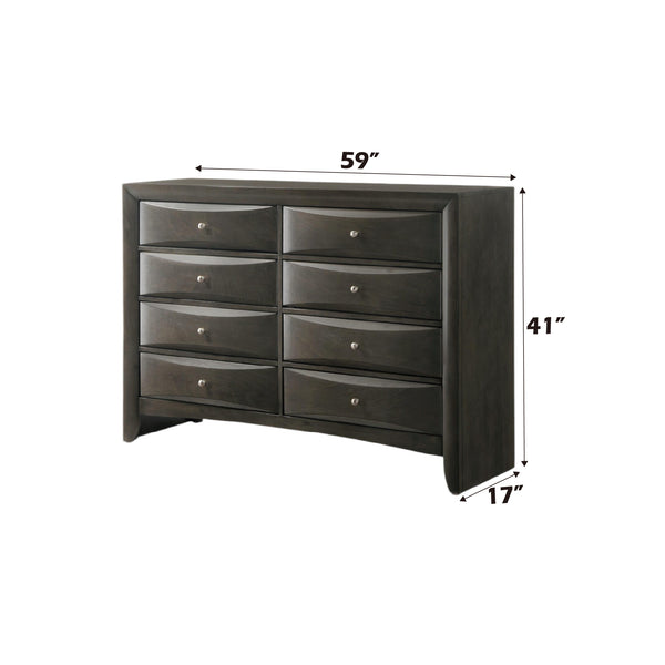 English Elm Ireland Eight-Drawer Dresser with Okume Veneer Top, Brushed Nickel Knobs and Durable Wood Frame Gray 61 L x 19 W x 45 H B2726P257382