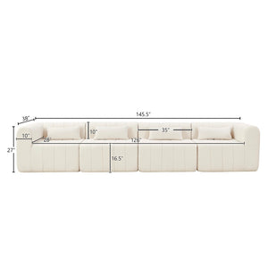 English Elm 145.5 Inch Four Piece Modular Sectional Sofa Beige Polyester Low Profile Living Room N767P346281B