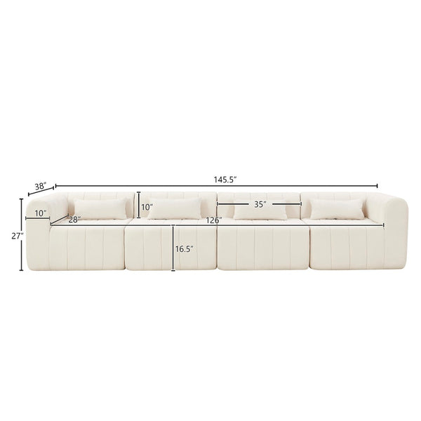 English Elm 145.5 Inch Four Piece Modular Sectional Sofa Beige Polyester Low Profile Living Room N767P346281B