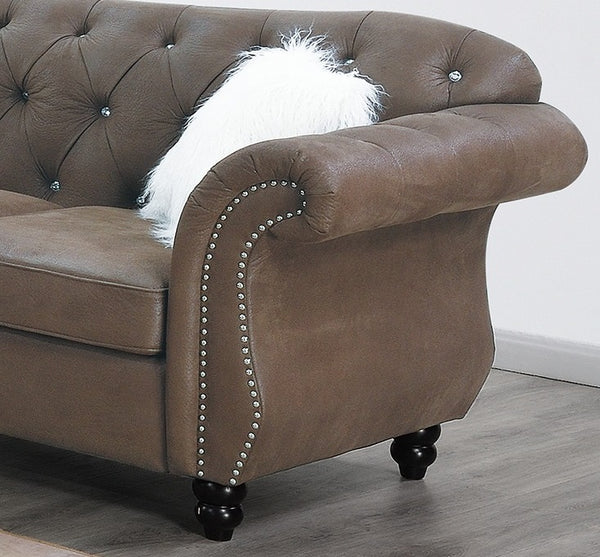 English Elm Dark Breathable Leatherette Loveseat with Crystal Tufting & Silver Nailhead Trim, Elegant 2-Seater Sofa 77"L B011S01833