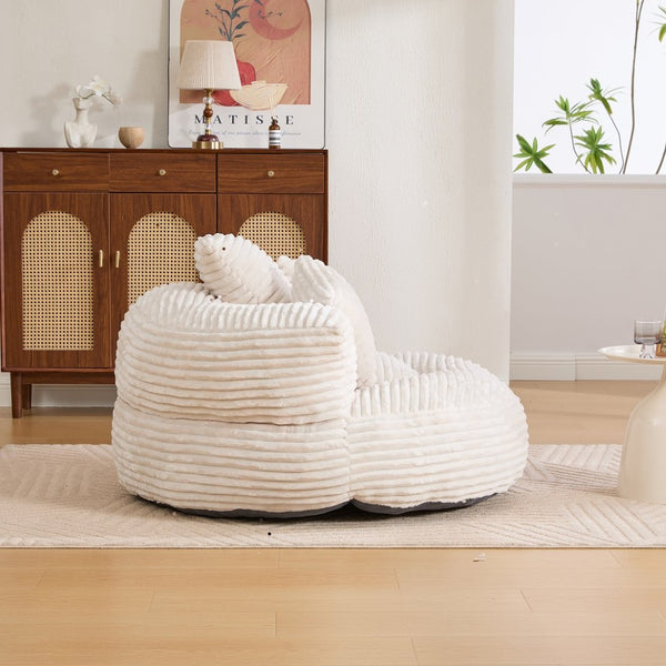 English Elm Bean Bag Sofa Oversized Corduroy Floor Lounge Chair with Armrests Pillows Foam Fill Beige W395P426811