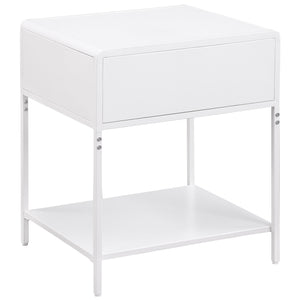 English Elm Duncan White 1-Drawer Nightstand with Radio Weave Cane Front, Black Steel Frame & Laminate Top B062P299872