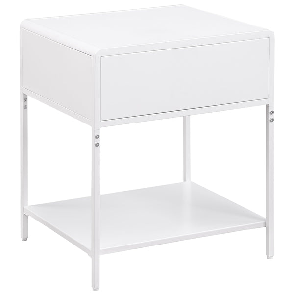 English Elm Duncan White 1-Drawer Nightstand with Radio Weave Cane Front, Black Steel Frame & Laminate Top B062P299872