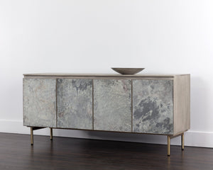 Sunpan MIRABELLI Sideboard - Handcrafted Mango Wood Storage with Slate Veneer & Brass Accented Legs 107341