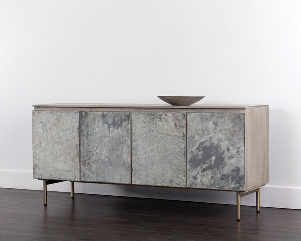 Sunpan MIRABELLI Sideboard - Handcrafted Mango Wood Storage with Slate Veneer & Brass Accented Legs 107341