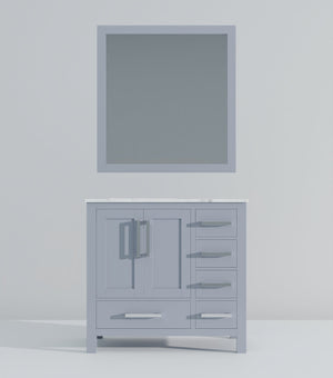 English Elm Dark Grey Bath Vanity 36 in. W x 22 in. D with Left Offset Carrara Marble Top, Soft-Close Drawers, Mirror Included B2731S00683