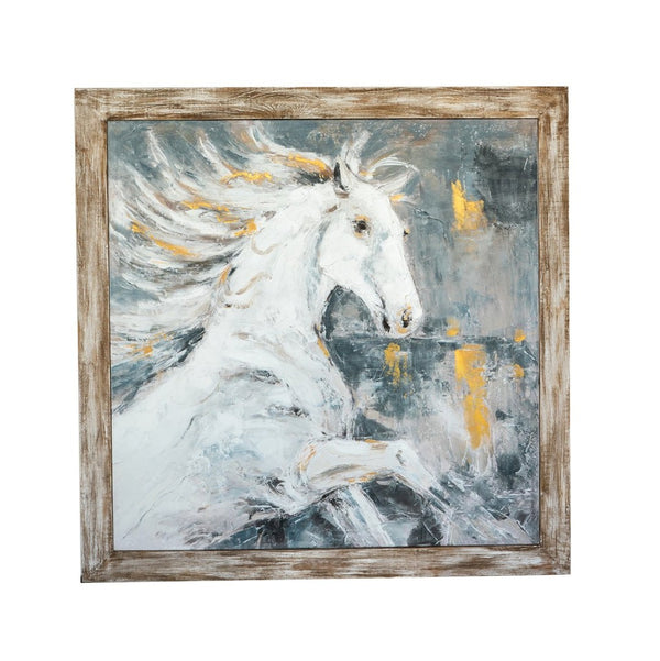 English Elm 47.2x47.2x1.2" Hand-painted Horse Canvas Wall Art with Rustic Fir Frame Farmhouse W2078P481785