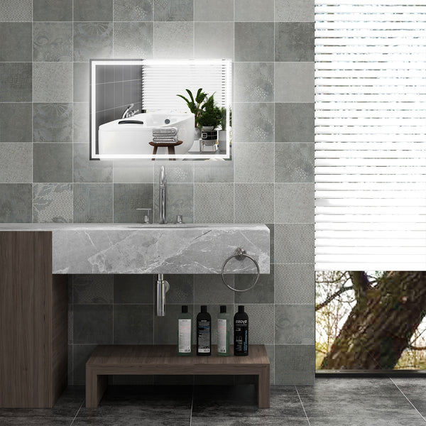 English Elm HOMCOM LED Bathroom Mirror 31.5"x23.5" Touch Dimmable, 3 Color Temps, Memory, IP44 Waterproof W2225P173993