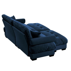 English Elm Over Size Velvet Two-Seater Sofa With Ottoman - Plush Comfort, Bolster Armrests & Pillows In Blue W714S01115-GIGA