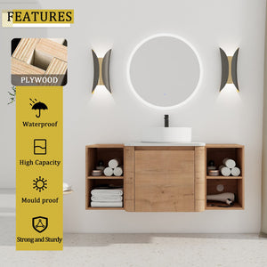 English Elm 48'' Wall-Mounted Bathroom Vanity With Elegant Ceramic Sink, Soft-Close Door & Dual Storage Shelves W999S00408