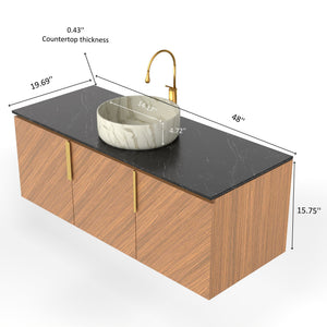 English Elm Arai 48" Wall-Mounted Bathroom Vanity With Black Stone Countertop & White Ceramic Basin, Storage Cabinet W2615S00358