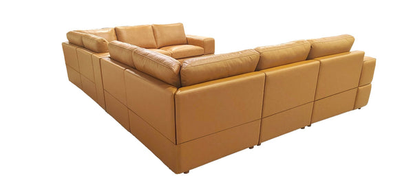 English Elm Large Modular Sectional Sofa Top Grain Leather Match Square Arm Living Room Ginger B2748S00138