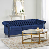 Hearth and Haven Ascend 3-Seater Sofa with Deep Button Tufting, Nailhead Accents and Scrolled Arms, Blue 68014.00MDBLU