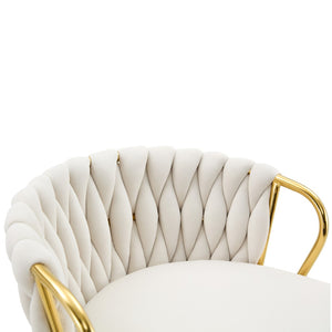 English Elm Set of 2 Velvet Swivel Barstools with Braided Rope Back and Adjustable Pedestal Base Beige,Gold W3875P383938