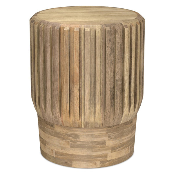 English Elm Lyall Solid Mango Wood Round Side Table with Fluted Column Design for Any Room B136P419901