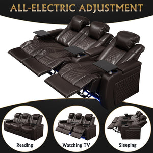 English Elm 93.3"power Reclining Home Theater Set in Nappa Leather with Rgb Lighting and Usb Charging W3819S00102