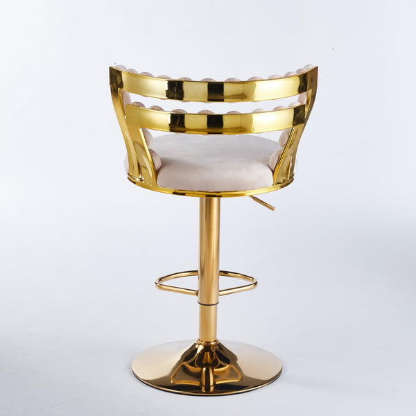 English Elm Modern Upholstered Bar Chair Set of 2 with Powder-Coated Metal Legs, Plush Cushioning & Supportive Backrest For Dining, Cafe, Living Room Golden,Off White W234P346076