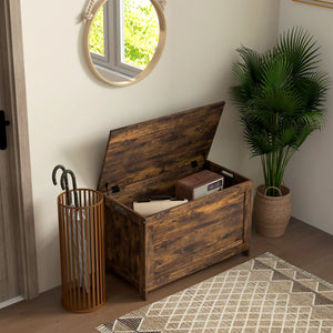 English Elm HOMCOM Rustic Brown Storage Chest Bench 29.9" with Safety Hinges, 264 lb Seat, Hidden 88 lb Bin W2225P173957