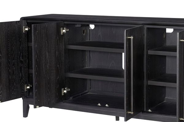 English Elm Peppercorn Server with 4 Storage Cabinets, Elm Veneer Finish, Power-Ready Design & Custom Hardware Black 68 L x 22 W x 34 H B2699P237504