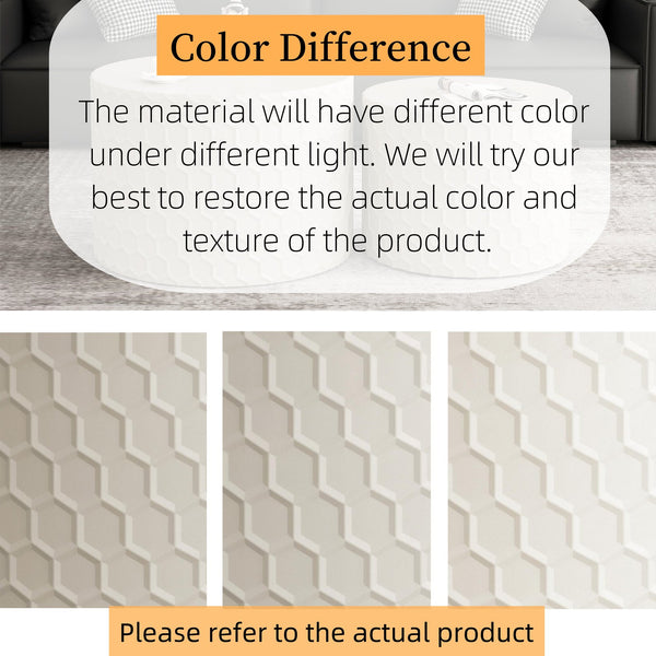 English Elm Stylish Honeycomb Nesting Coffee Tables Set — Modern Round Drum Design, Durable MDF, Space-Saving Pair Beige W757P206008