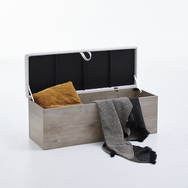 English Elm Shelton Upholstered Flip Top Storage Bench with Textured Ivory Chenille, Light Oak Base, Cozy Seating & Hidden Storage B083P321433