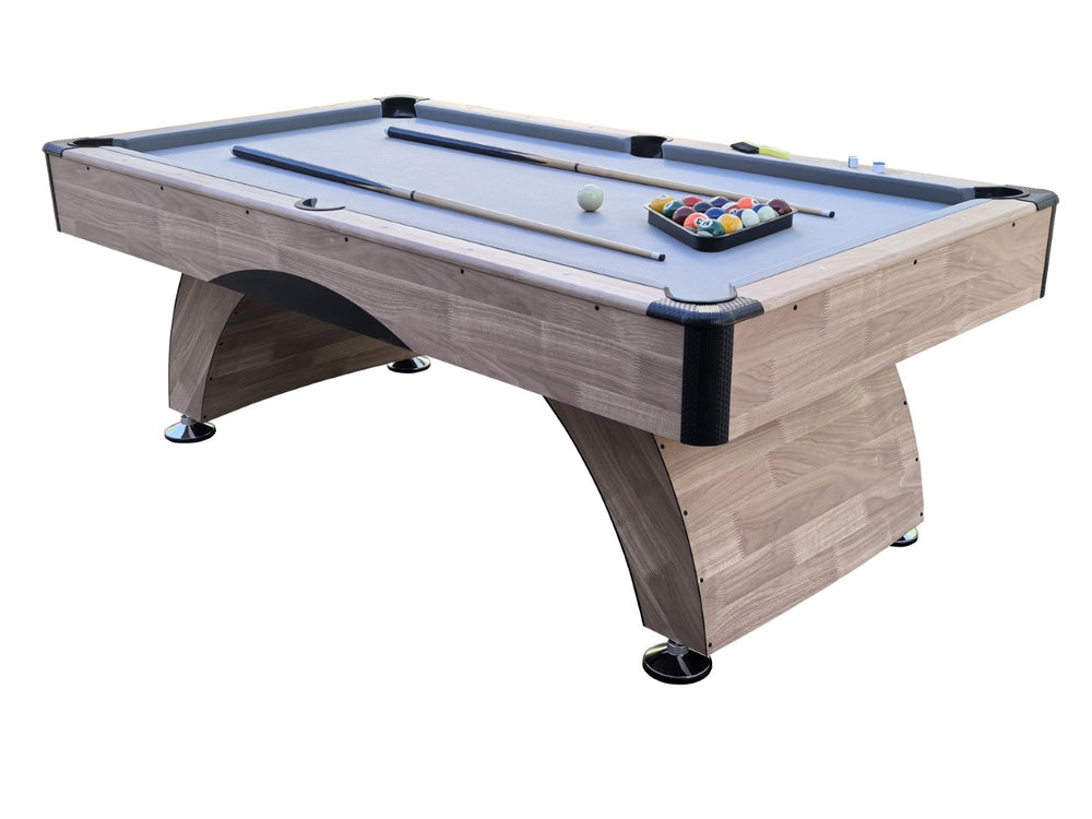 English Elm 7 Foot Billiards Table with Green Velvet Cloth Black Finish and Full Accessory Kit W1936P254217