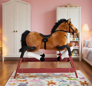 English Elm Kids Plush Rocking Horse with Sound Effects Spring Suspension and Padded Saddle Seat T3971P383500