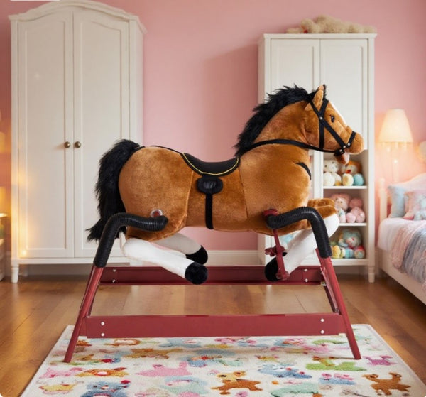 English Elm Kids Plush Rocking Horse with Sound Effects Spring Suspension and Padded Saddle Seat T3971P383500